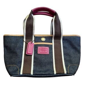 COACH MINI DENIM HAMPTON WEEKENDER LEATHER TOTE BAG B04M-4497 BLUE DENIM PINK